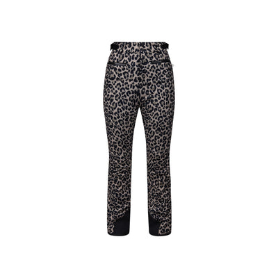 Dames broek met luipaardprint in grijs en zwart, rechte pijpen, elastische tailleband