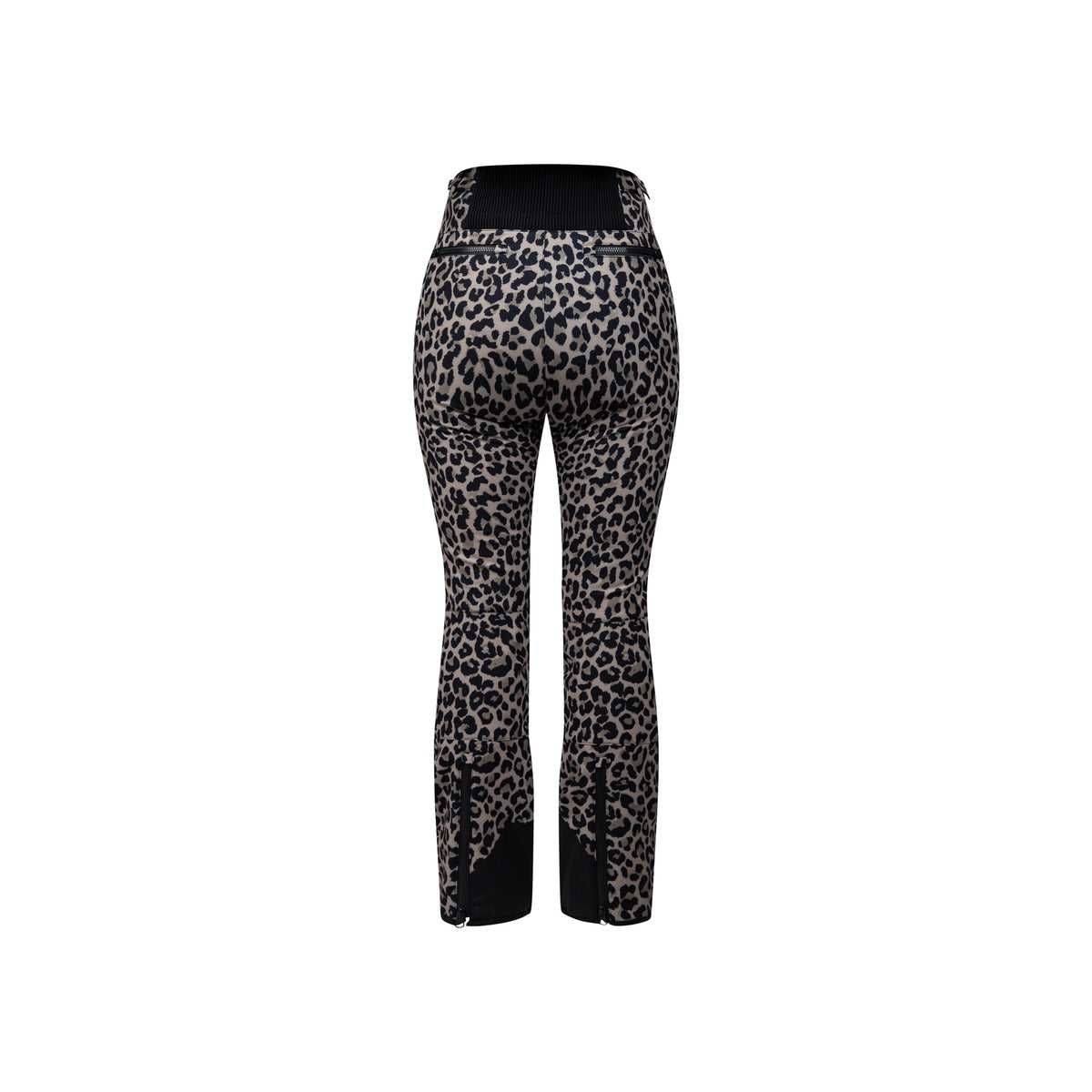 Dames flared broek met luipaardprint grijs zwart, achterkant getoond
