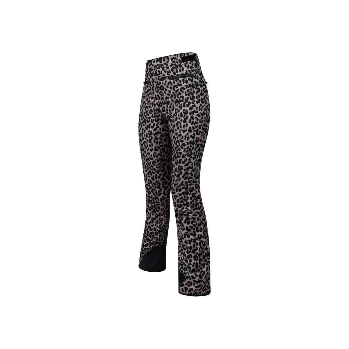Zwart-grijze dames skibroek met luipaardprint, wijdlopend model met hoge taille