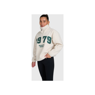 Crème universitaire sweater met halve rits en '979' opdruk voor dames