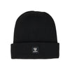Zwarte gebreide muts met omgeslagen rand en merklogo, winteraccessoire voor heren en dames