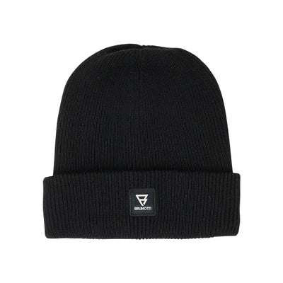 Zwarte gebreide muts met omgeslagen rand en merklogo, winteraccessoire voor heren en dames