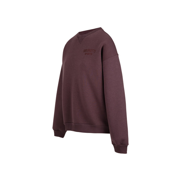 Paarse oversized sweater met borduursel, comfortabele dameskleding met ronde hals en lange mouwen