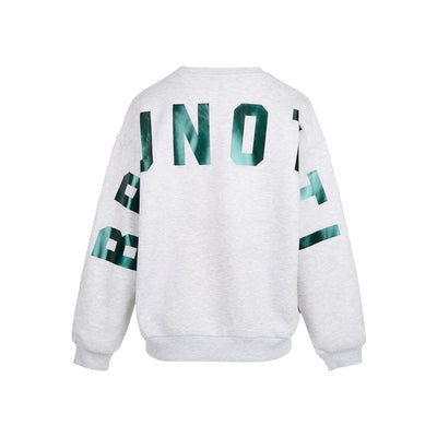 Witte oversized sweater met groene letters 'FEJNO' op rug en mouwen