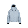 Lichtblauwe gewatteerde puffer winterjas met capuchon en ritssluiting voor dames
