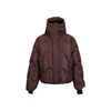 Bruine gewatteerde puffer jas met capuchon en ritssluiting voor dames wintermode