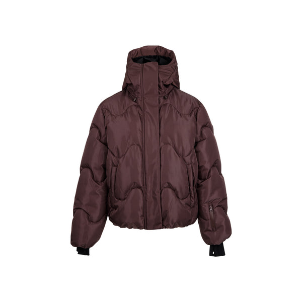 Bruine gewatteerde puffer jas met capuchon en ritssluiting voor dames wintermode