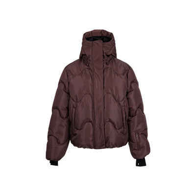 Bruine gewatteerde puffer jas met capuchon en ritssluiting voor dames wintermode