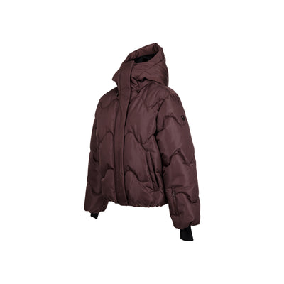 Bruine gewatteerde puffer jas met hoge kraag en rits, oversized fit voor dames wintermode