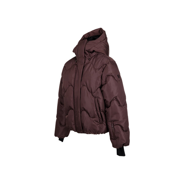 Bruine gewatteerde puffer jas met hoge kraag en rits, oversized fit voor dames wintermode