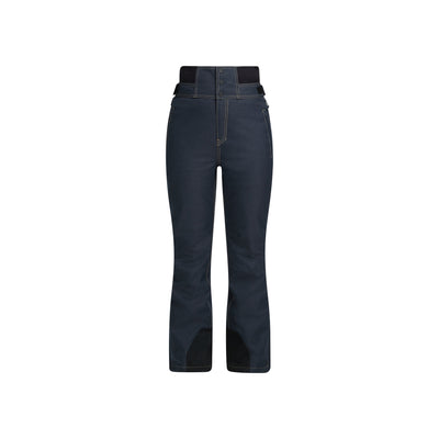Donkerblauwe dames skibroek met hoge taille en uitlopende pijpen