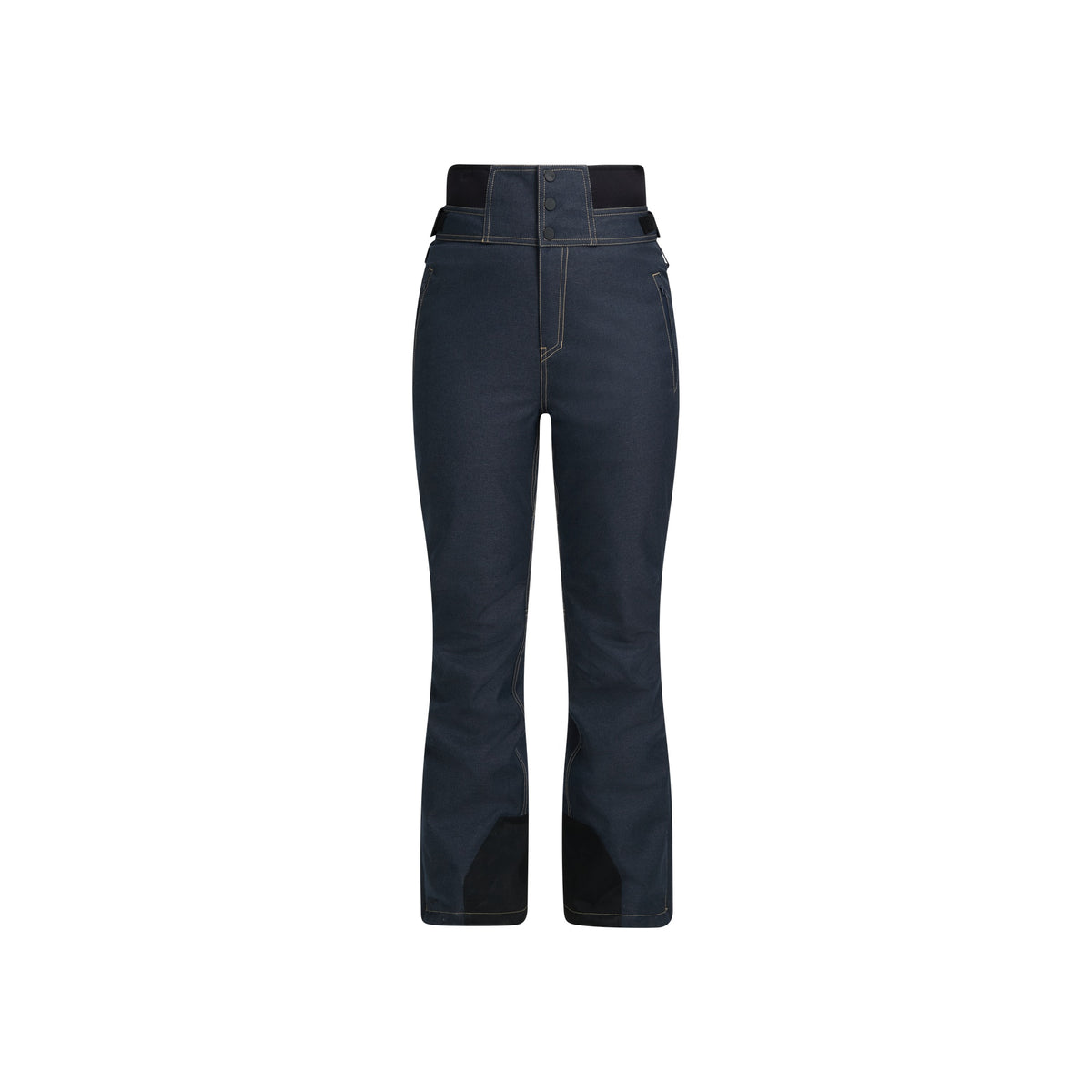 Donkerblauwe dames skibroek met hoge taille en uitlopende pijpen