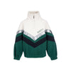 Witte en groene fleece trui met halve rits en chevron-design met zilverkleurige accenten