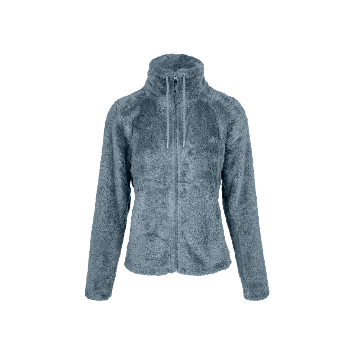 Blauwe pluizige fleece jas voor dames met ritssluiting en hoge kraag