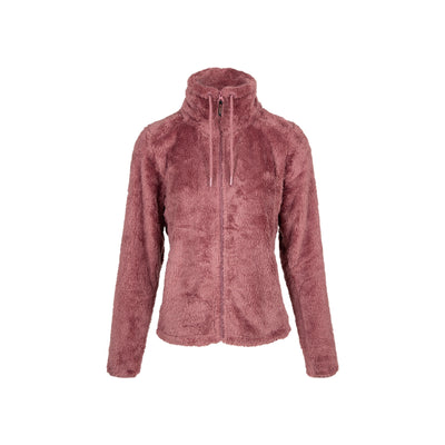 Roze zachte fleece jas voor dames met ritssluiting en hoge kraag