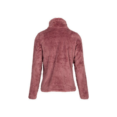 Roze fleece trui met hoge kraag voor dames, zachte warme bovenkledij, achterkant