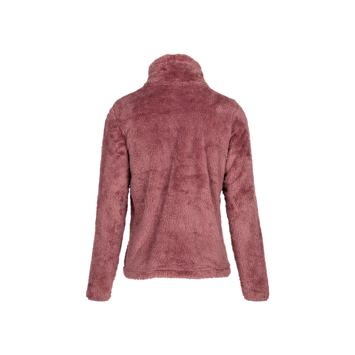 Roze fleece trui met hoge kraag voor dames, zachte warme bovenkledij, achterkant