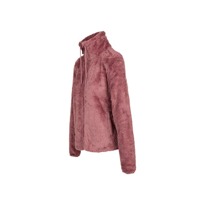 Roze pluizige fleece trui met halve rits en opstaande kraag voor dames