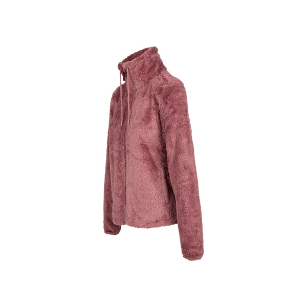 Roze pluizige fleece trui met halve rits en opstaande kraag voor dames