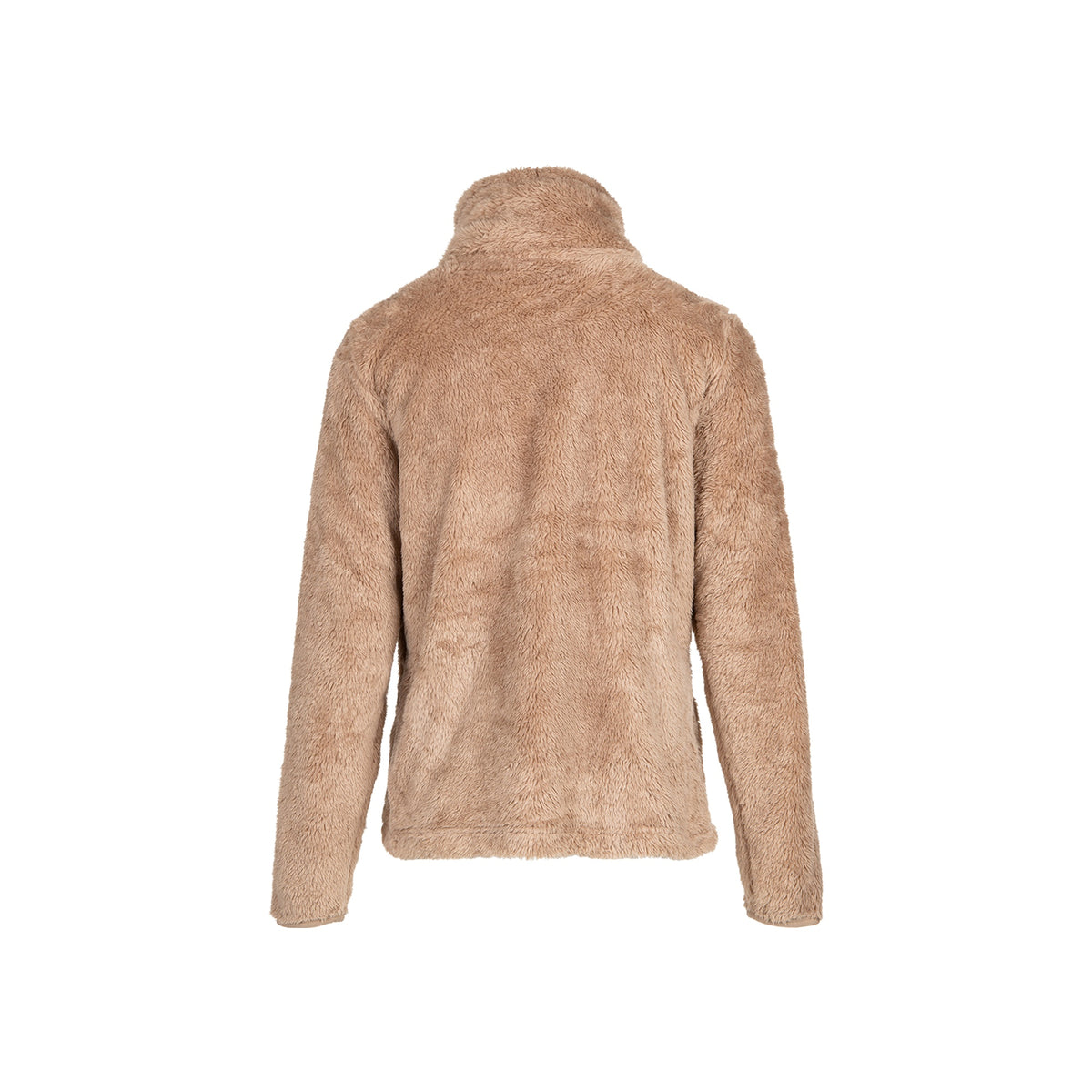 Beige pluizige fleece trui met hoge kraag - achterkant weergave