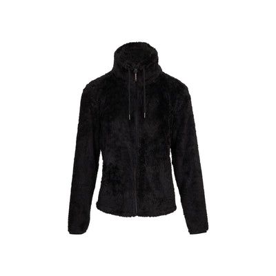 Zwarte pluizige fleece jas met rits en capuchon voor dames