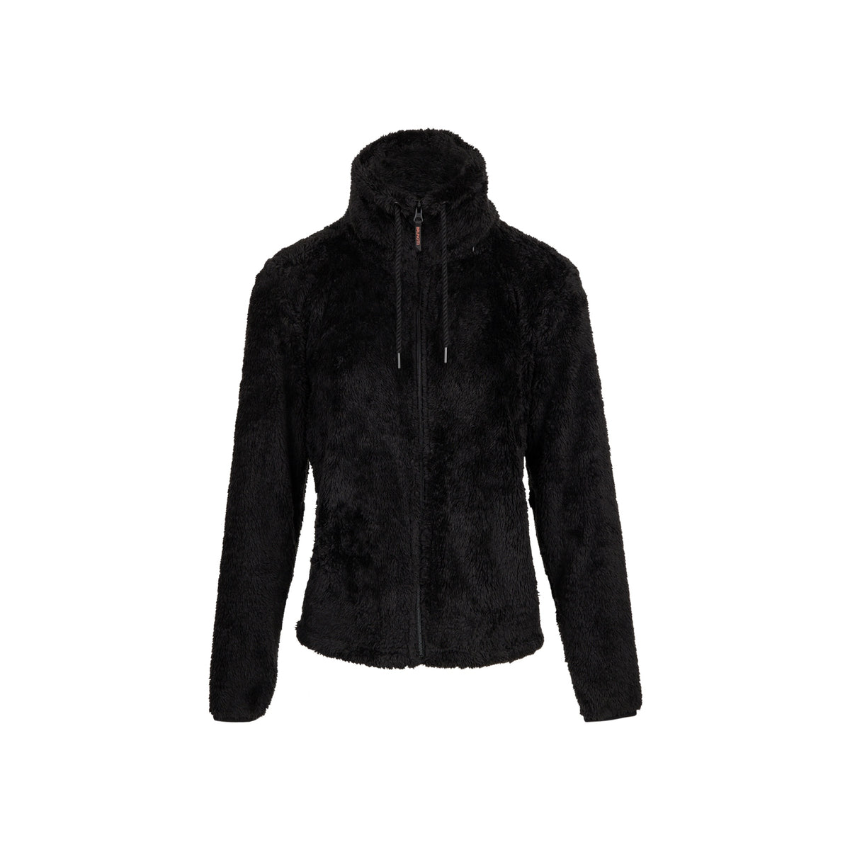 Zwarte pluizige fleece jas met rits en capuchon voor dames