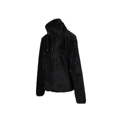 Zwarte teddy jas met rits en capuchon voor dames, zachte fleece winterjas
