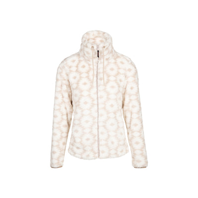 Beige fleece vest met capuchon en bloemenprint voor dames