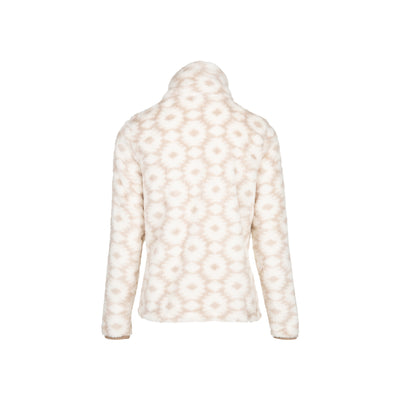 Fleece vest met bloemenprint van achteren, beige met witte bloemen, staande kraag
