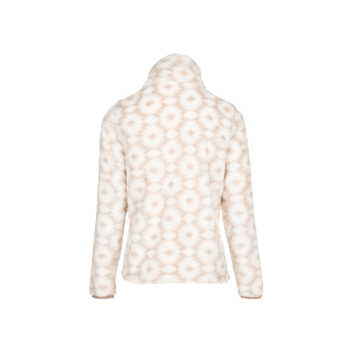 Fleece vest met bloemenprint van achteren, beige met witte bloemen, staande kraag