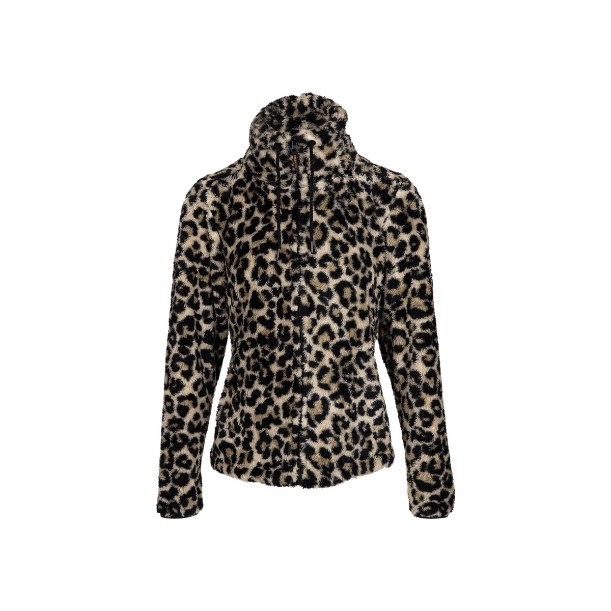 Dames fleece vest met luipaardprint en ritssluiting - zachte warme winterjas met opstaande kraag