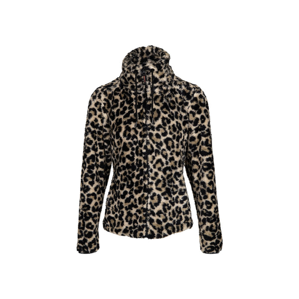 Dames fleece vest met luipaardprint en ritssluiting - zachte warme winterjas met opstaande kraag