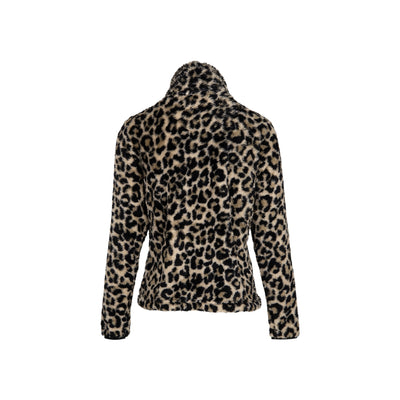 Dames fleece vest met luipaardprint en rits, beige-zwart gespot patroon, voor herfst en winter
