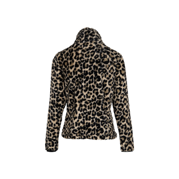 Dames fleece vest met luipaardprint en rits, beige-zwart gespot patroon, voor herfst en winter
