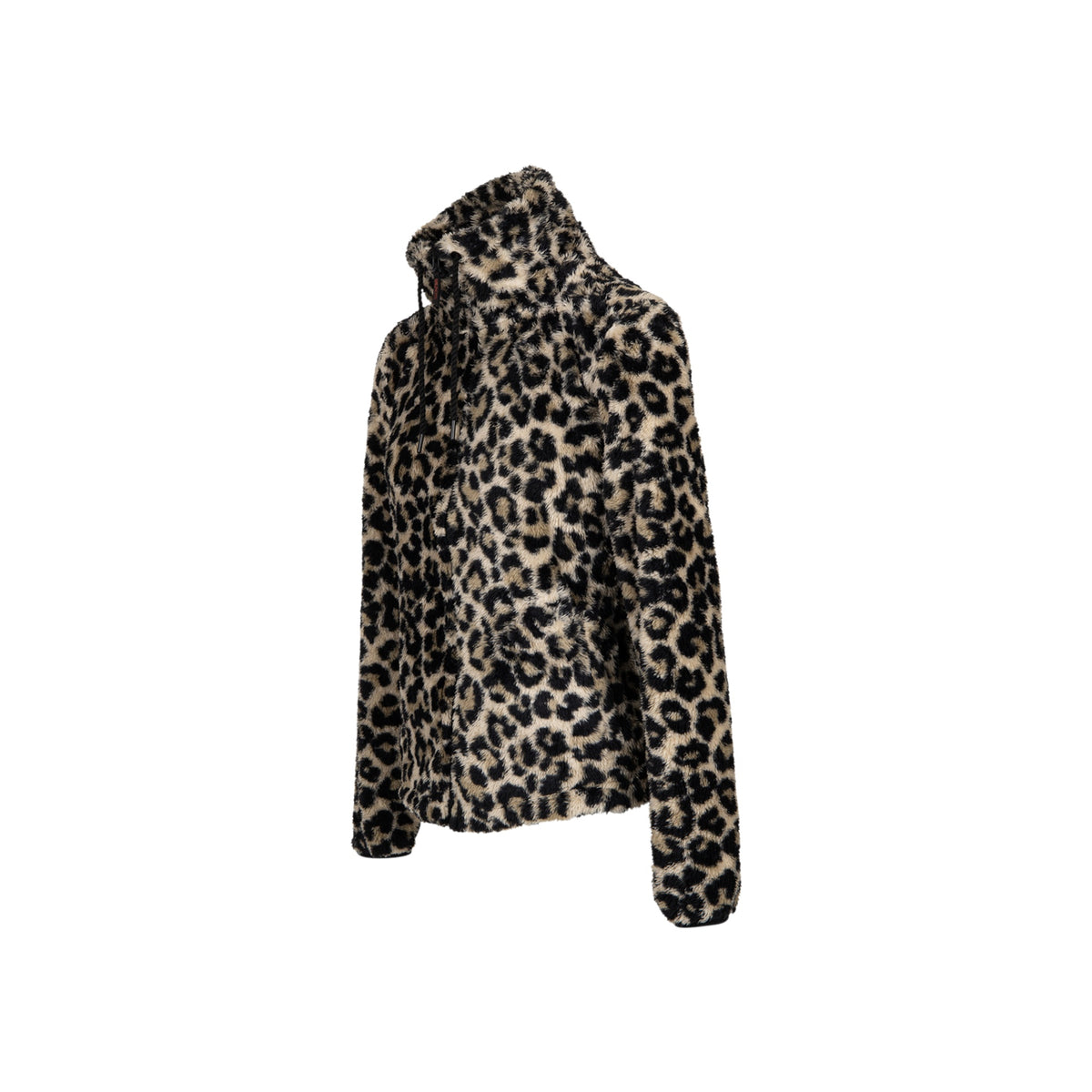 Dames pluche jas met luipaardprint en hoge kraag - zachte fleece jas