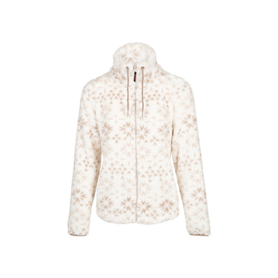 Brunotti Cecile-Nordic dames fleece vest wit met beige sneeuwvlok patroon en capuchon