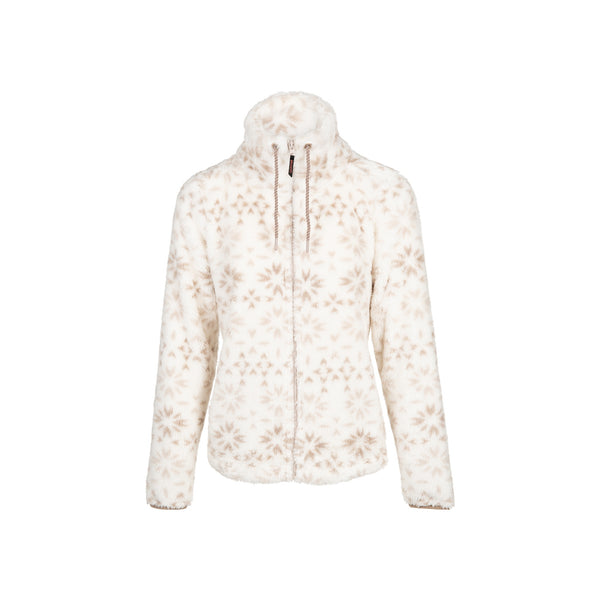 Brunotti Cecile-Nordic dames fleece vest wit met beige sneeuwvlok patroon en capuchon