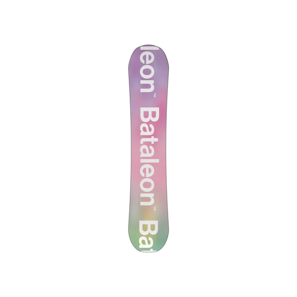 Bont Balaleón snowboard met paars-roze-groen kleurverloop en witte merklogo's