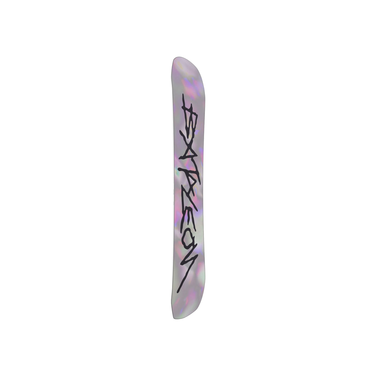 Roze snowboard met 'ENERGY' tekst op witte achtergrond - bovenaanzicht