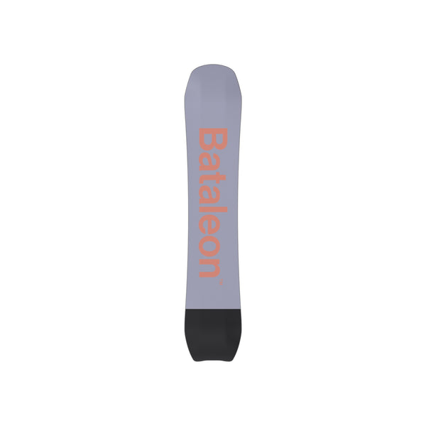 Bataleon snowboard met grijs bovenblad en rood logo, zwarte tip - wintersporten uitrusting