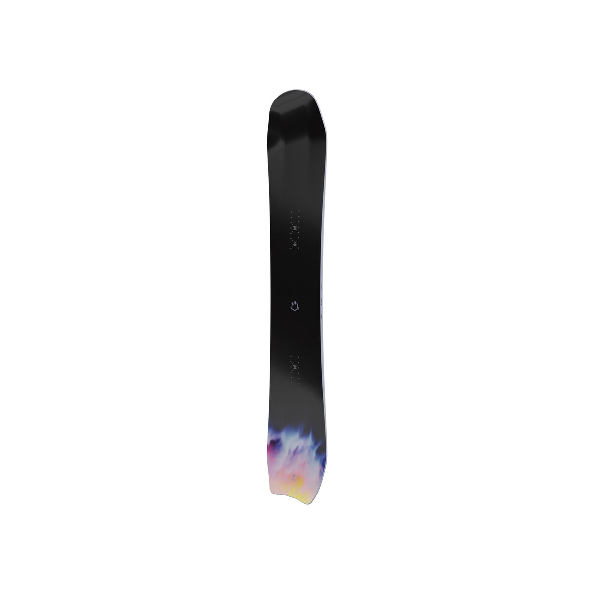Zwarte snowboard met kleurrijk regenboog tip design - wintersport equipment voor freeride en freestyle