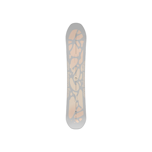 Snowboard met bloemmotief en houtnerf design in beige en blauw