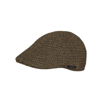 Bruine geruite platte pet met visgraat patroon, klassieke flatcap voor heren