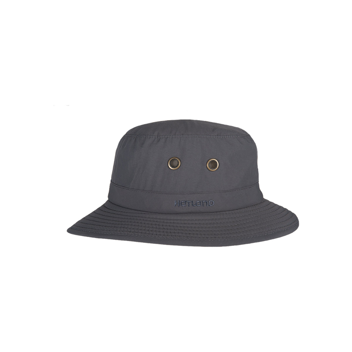Grijze bucket hat met ventilatie-oogjes en brede rand voor zonbescherming