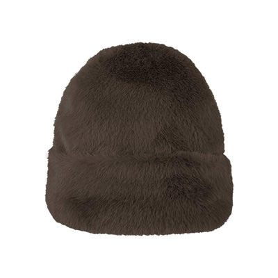 Hatland Eliana Winter Beanie - warme bruine muts met zachte nepbont afwerking voor dames