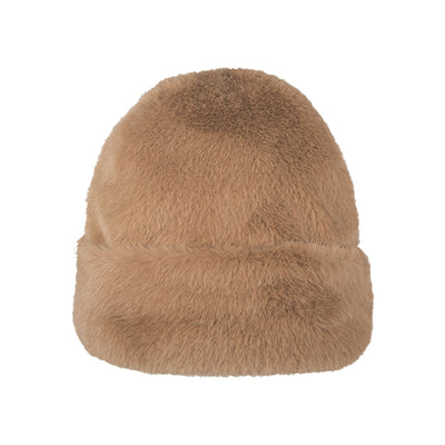 Beige fluffy teddy muts - warme wintermuts met zachte pluche structuur