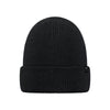 Zwarte gebreide muts met opgerolde rand, unisex winteraccessoire in geribbelde breipatroon