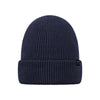 Donkerblauwe geribbelde muts met omgevouwen rand - winteraccessoire voor heren en dames
