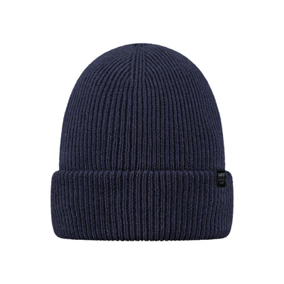 Donkerblauwe geribbelde muts met omgevouwen rand - winteraccessoire voor heren en dames
