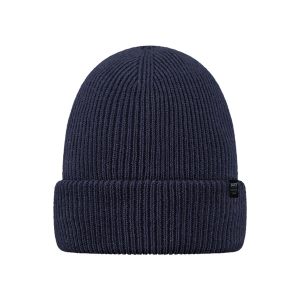 Donkerblauwe geribbelde muts met omgevouwen rand - winteraccessoire voor heren en dames